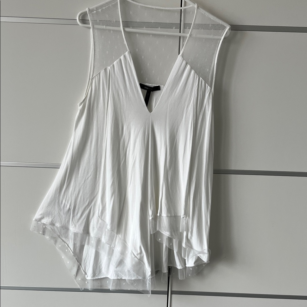 BCBGMaxAzria White Sheer Accent Tank Top